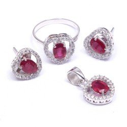 Redgem Silver Jewellery Set Natural Ruby Pink