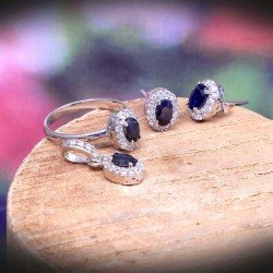 Redgem Silver 925 Jewellery Set Natural Sapphire Blue