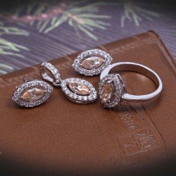 Redgem Silver 925 Jewellery Set Zircon Orange