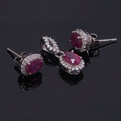 Silver 925 Jewellery Set Natural Ruby Pink