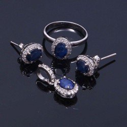 Redgem Silver 925 Jewellery Set Blue Sapphire