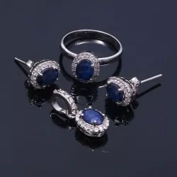 Redgem Silver 925 Jewellery Set Blue Sapphire