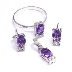 Redgem Silver 925 Jewellery Set Amethyst Purple
