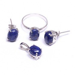 Redgem Silver 925 Jewellery Set Natural Lapis Lazuli Blue