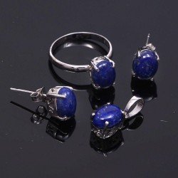 Redgem Silver 925 Jewellery Set Natural Lapis Lazuli Blue