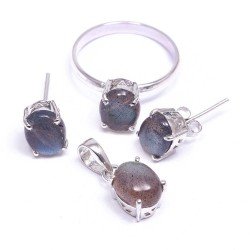 Redgem Silver 925 Jewellery Set Natural Labradorite Grey