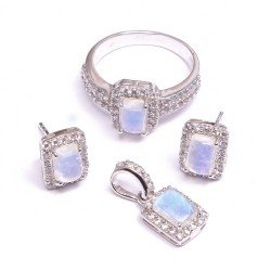 Redgem Silver 925 Jewellery Set Natural Rainbow Moonstone