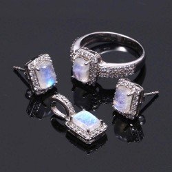 Redgem Silver 925 Jewellery Set Natural Rainbow Moonstone