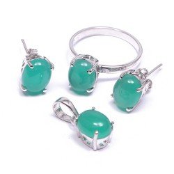 Redgem Silver Jewellery Set Natural Onyx Green