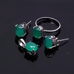 Redgem Silver Jewellery Set Natural Onyx Green