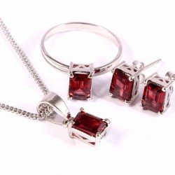 Silver 925 Jewellery Set Natural Garnet Red