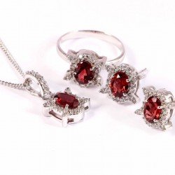 Redgem 925 Jewellery Set Natural Garnet Red