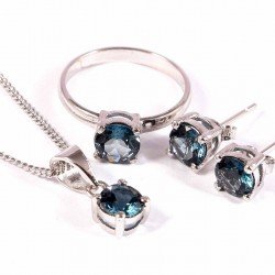 Redgem Silver 925 Jewellery Set Natural London Blue Topaz