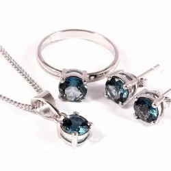 Redgem Silver 925 Jewellery Set Natural London Blue Topaz
