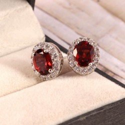 Silver Jewellery Set Natural Garnet Red