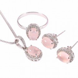 Redgem Silver Jewellery Set Natural Rose Quartz Pink