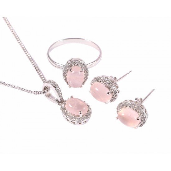 redgem silver jewellery set natural rose quartz pink jacb34 women's fashion redgem silver jewellery set natural rose quartz pink redgem 1219