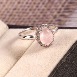 Redgem Silver Jewellery Set Natural Rose Quartz Pink