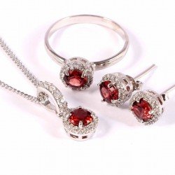 Redgem Silver 925 Jewellery Set Natural Garnet