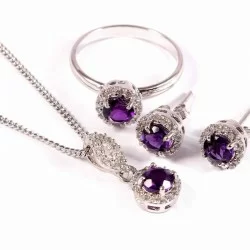 Redgem 925 Jewellery Set Natural Amethyst Purple