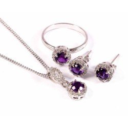 Redgem 925 Sterling Silver Jewelry Set – Natural Amethyst Purple Gemstone