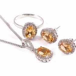 Redgem Silver 925 Jewellery Set Natural Citrine Yellow