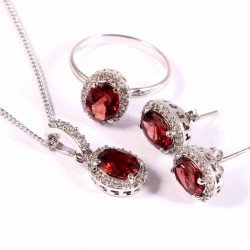 Redgem Silver 925 Jewelery Set Natural Garnet Red
