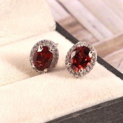 Redgem Silver 925 Jewelery Set Natural Garnet Red
