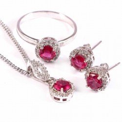 Redgem Silver 925 Jewelery Set Natural Ruby Pink