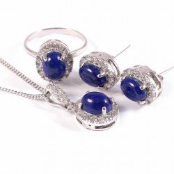 Redgem Silver 925 Jewellery Set Natural Lapis Lazuli Blue 