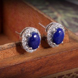 Redgem Silver 925 Jewellery Set Natural Lapis Lazuli Blue 