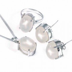 Redgem Silver 925 Jewellery Set Natural Moonstone White