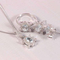 Redgem Silver 925 Jewellery Set Natural Aquamarine Sky Blue 
