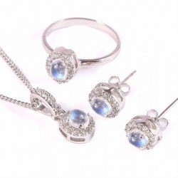 Redgem Silver 925 Jewellery Set Natural Rainbow Moonstone White