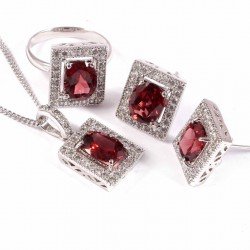 Silver 925 Jewelery Set Natural Garnet Red