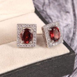 Silver 925 Jewelery Set Natural Garnet Red