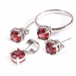 Redgem Silver Jewelery Set Natural Garnet Red