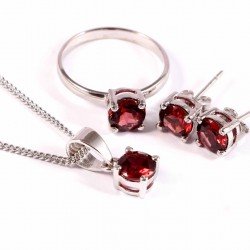 Redgem Silver Jewelery Set Natural Garnet Red