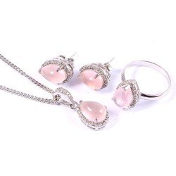 Redgem Silver 925 Jewellery Set Natural Rose Quartz Pink