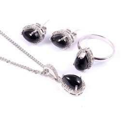 Redgem Silver 925 Jewellery Set Natural Blackstar Black