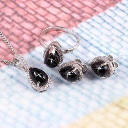 Redgem Silver 925 Jewellery Set Natural Blackstar Black