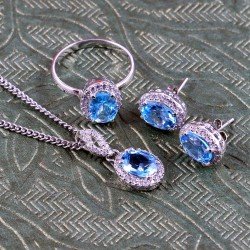 Redgem Silver Jewellery Set Natural Topaz Sky Blue