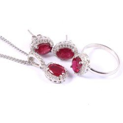 Redgem Silver 925 Jewellery Set Natural Ruby Pink