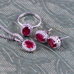 Redgem Silver 925 Jewellery Set Natural Ruby Pink