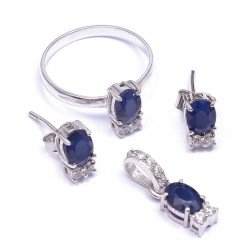 Redgem Silver 925 Jewellery Set Natural Blue Sapphire