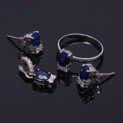 Redgem Silver 925 Jewellery Set Natural Blue Sapphire