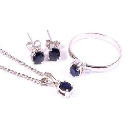 Silver 925 Jewellery Set Natural Sapphire Blue