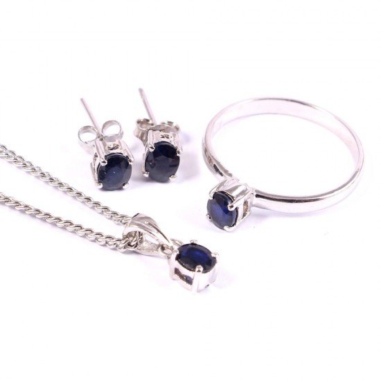 silver 925 jewellery set natural sapphire blue jacb60 women's fashion silver 925 jewellery set natural sapphire blue redgem 1243