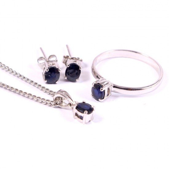 silver 925 jewellery set natural sapphire blue jacb60 women's fashion silver 925 jewellery set natural sapphire blue redgem 1243