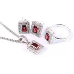 Redgem 925 Jewelery Set Natural Garnet Red